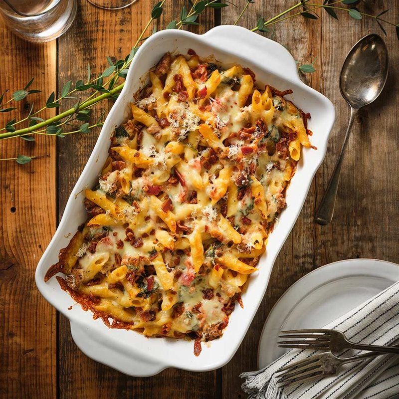 Sausage and Bacon Pasta Bake Recipe | Ontario Pork