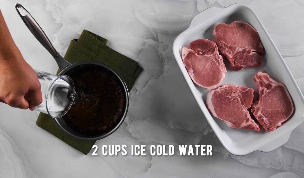 Step 3 to brining pork - add ice cold water