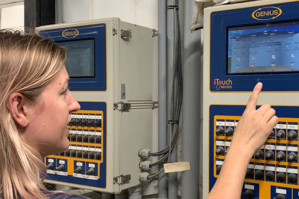 Cassie shows off technology in the barn